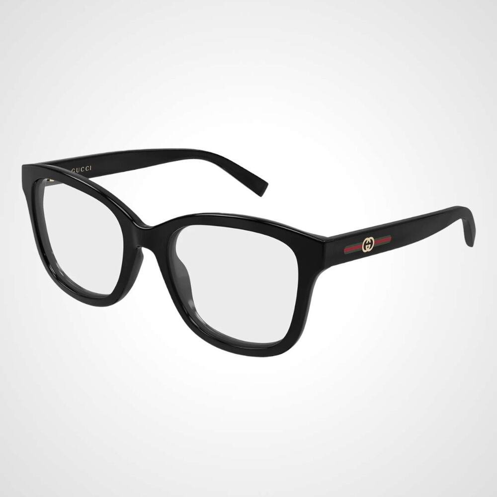New GUCCI Eyeglasses 53-19-140 Black Square GG Logo Red Green Web Women Rx-able